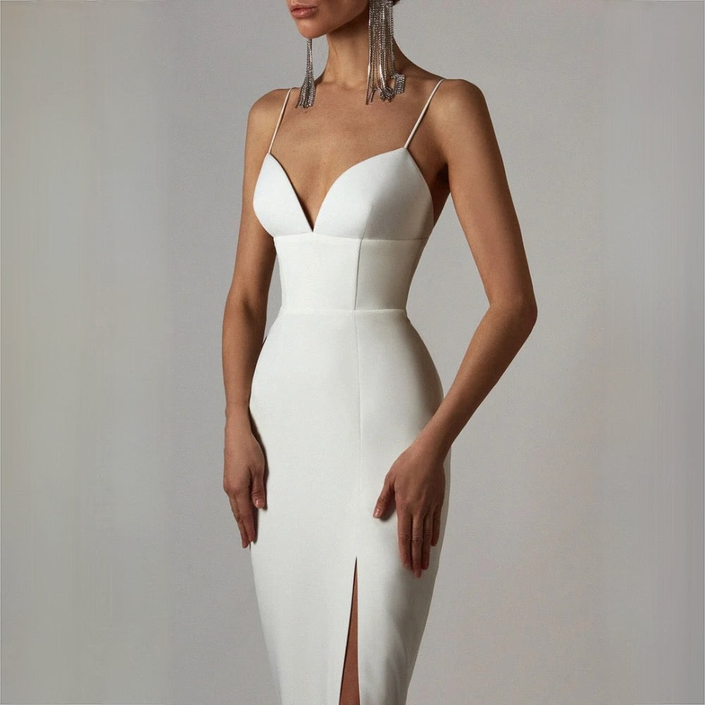 EB | Midikleid mit V-Ausschnitt und Spaghettiträgern