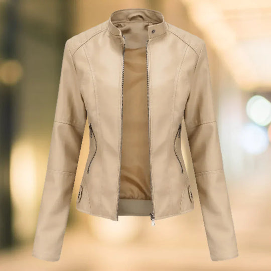 EB | Lederjacke Slim Fit Stehkragen Reißverschluss Hüftlänge