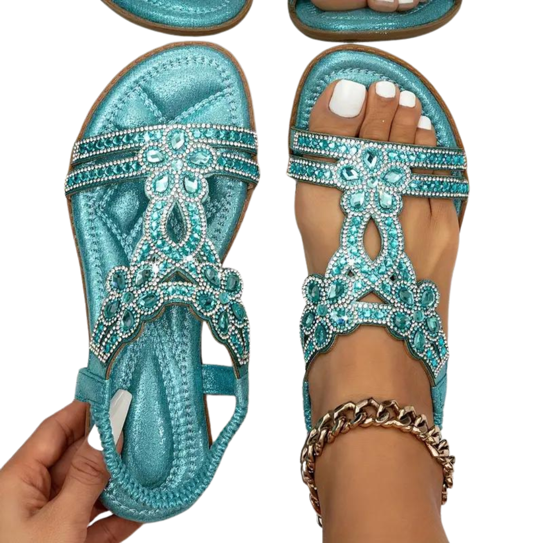 EB | Flache Sandalen - Schick - Elastischer Knöchelriemen