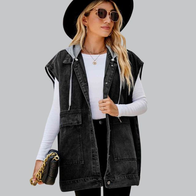 EB | Denim Weste mit Kapuze und Used-Look