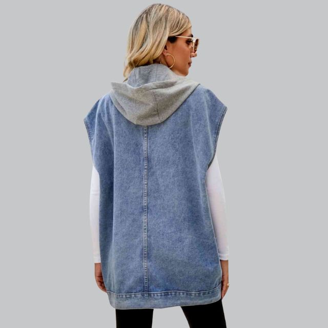 EB | Denim Weste mit Kapuze und Used-Look