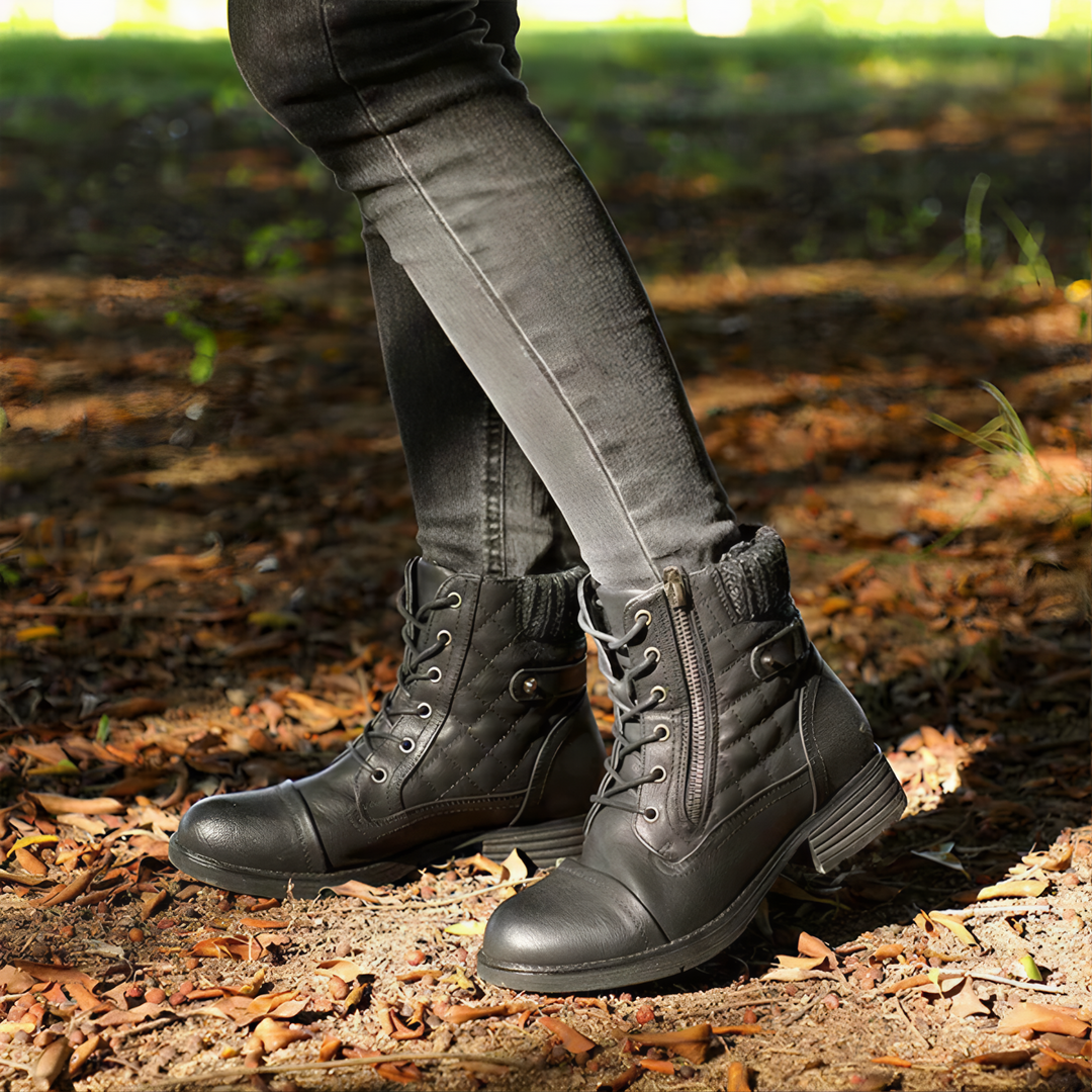 Warme Kunstleder Stiefel mit Schnalle und Reißverschluss EB