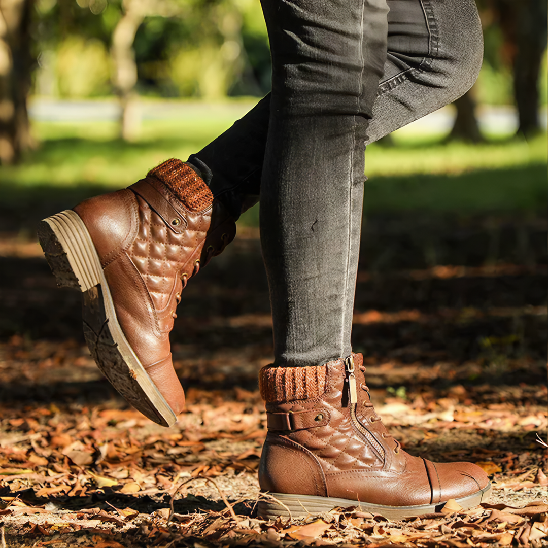 Warme Kunstleder Stiefel mit Schnalle und Reißverschluss EB