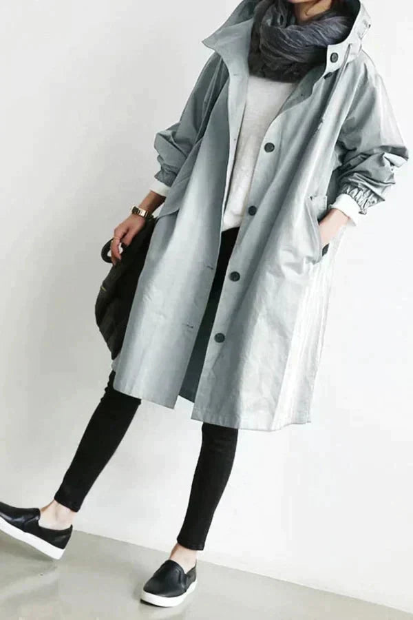 EB | Trenchcoat - Lange Passform - Kapuze und Knöpfe - Verstellbare Manschetten - Taschen