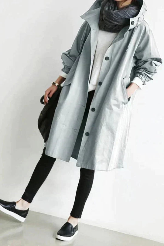 EB | Trenchcoat - Lange Passform - Kapuze und Knöpfe - Verstellbare Manschetten - Taschen