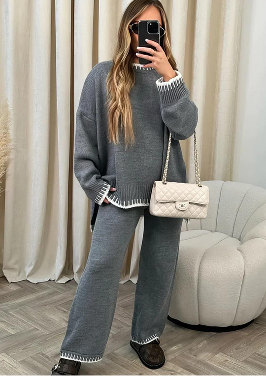 EB | Damen Loungewear Satz mit Weiter Hose und Pullover