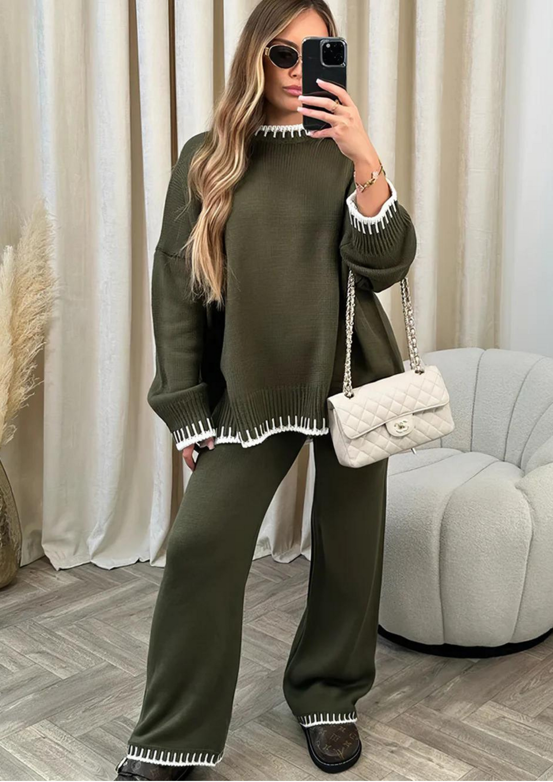 EB | Damen Loungewear Satz mit Weiter Hose und Pullover
