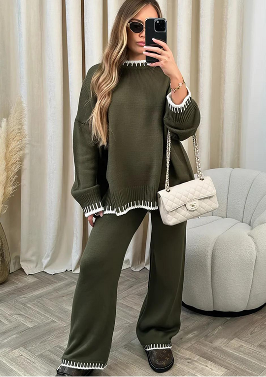 EB | Damen Loungewear Satz mit Weiter Hose und Pullover