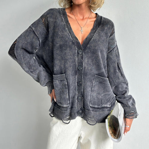 EB | Damen Baumwollmix Pullover mit V-Ausschnitt und aufgesetzten Taschen