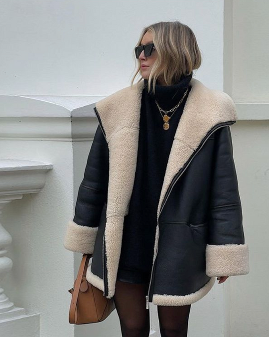 EB | Überdimensionierte Lederjacke mit Teddyfutter Leder Perfekt für Kalte Tage