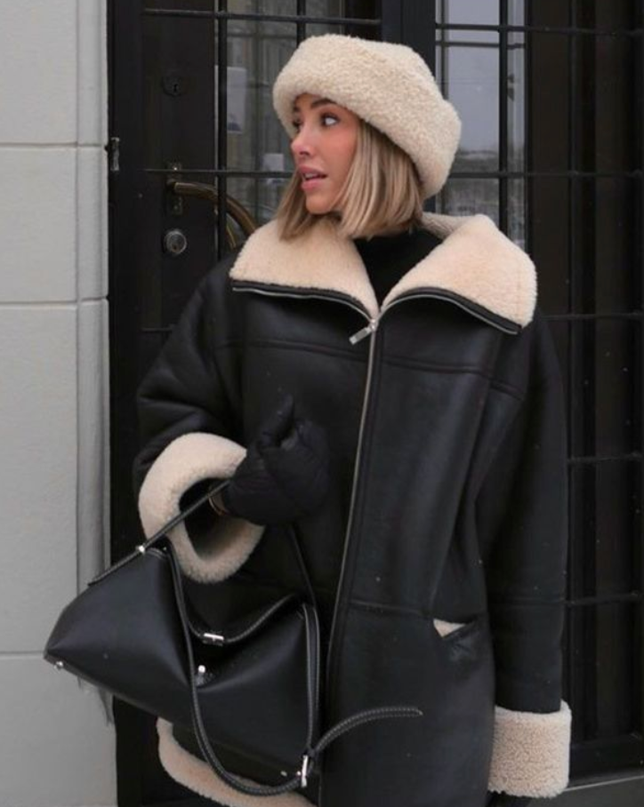 EB | Überdimensionierte Lederjacke mit Teddyfutter Leder Perfekt für Kalte Tage