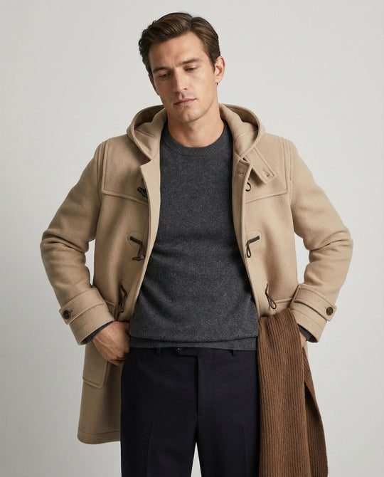 Herren Wollmantel Langer Trenchcoat Schwarz Herbst Winter Warmer Mantel