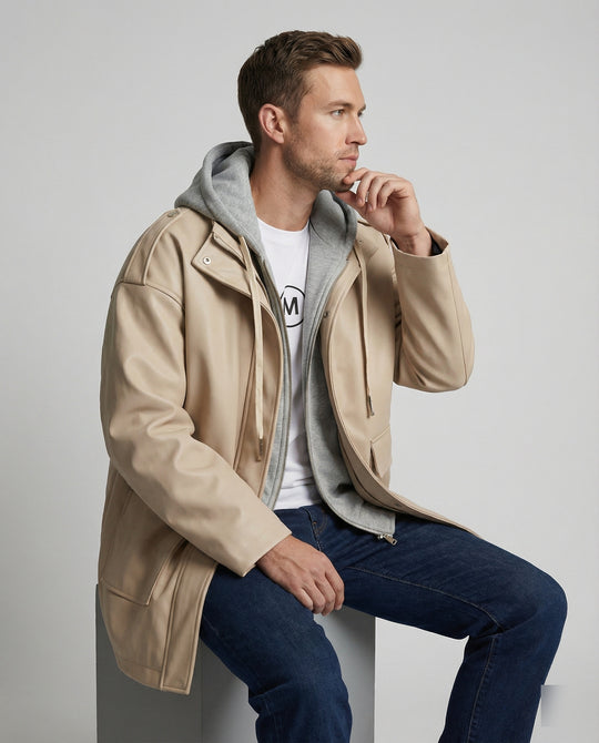 Herren Windbreaker Kapuzenjacke Lockerer Fake-Two-Piece Trenchcoat Frühling