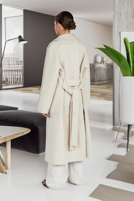 EB | Damen Lange Woll-Trenchcoat mit Reverskragen und Eleganter Passform