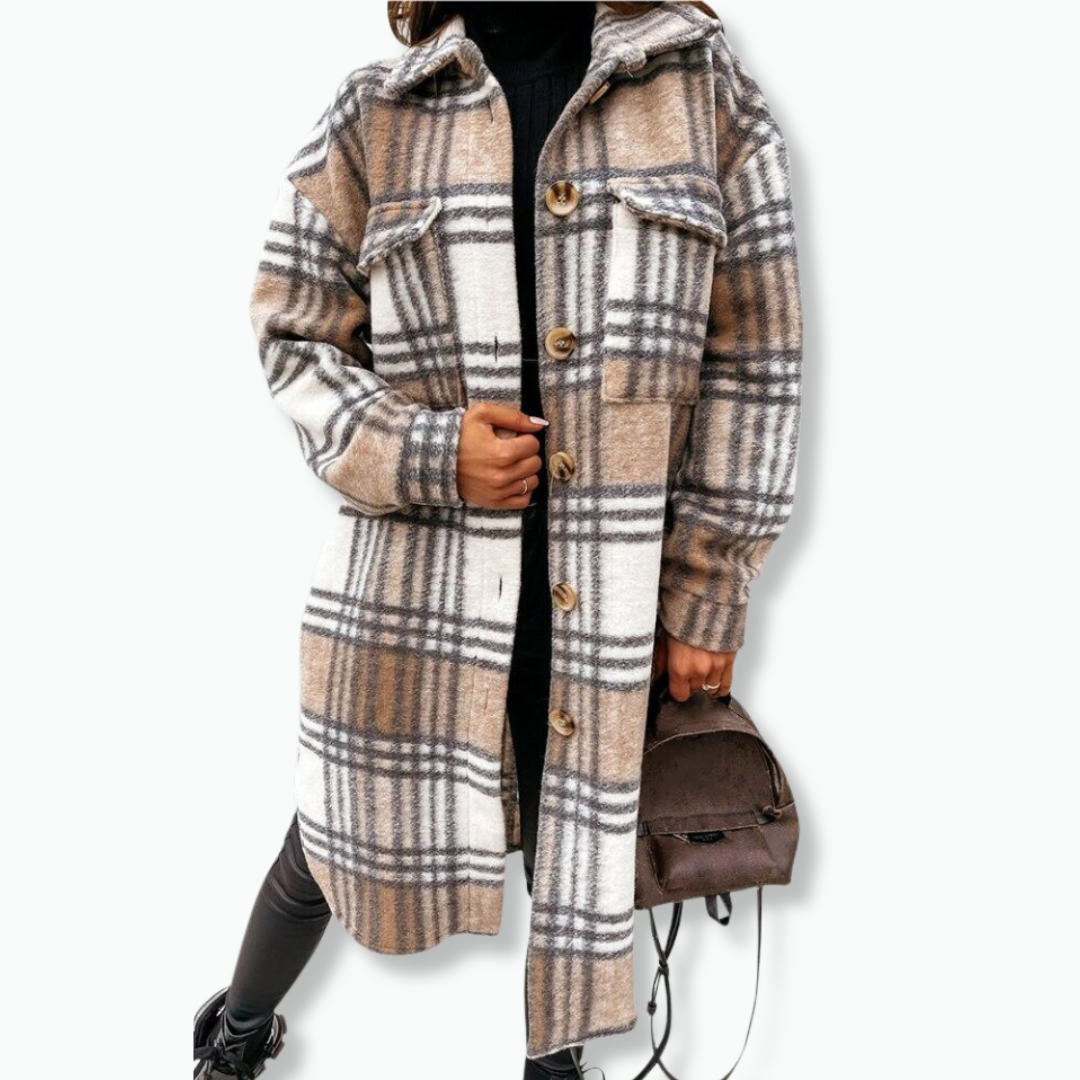 EB | Lang Kariert Mantel Wollmischung Elegant und Warm
