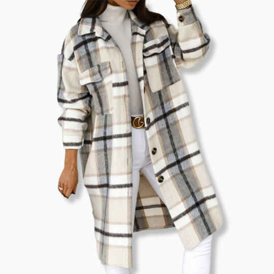 EB | Lang Kariert Mantel Wollmischung Elegant und Warm