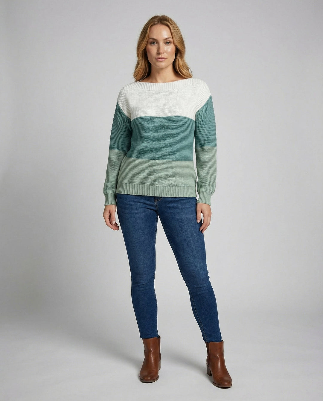 Dreifarbiger Patchwork Pullover Damen | EB