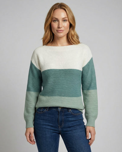 Dreifarbiger Patchwork Pullover Damen | EB