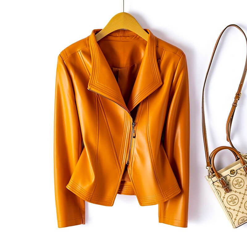 EB | Lederjacke - Stylischer Breiter Revers mit Asymmetrischem Reißverschluss