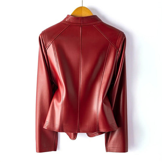 EB | Lederjacke - Stylischer Breiter Revers mit Asymmetrischem Reißverschluss