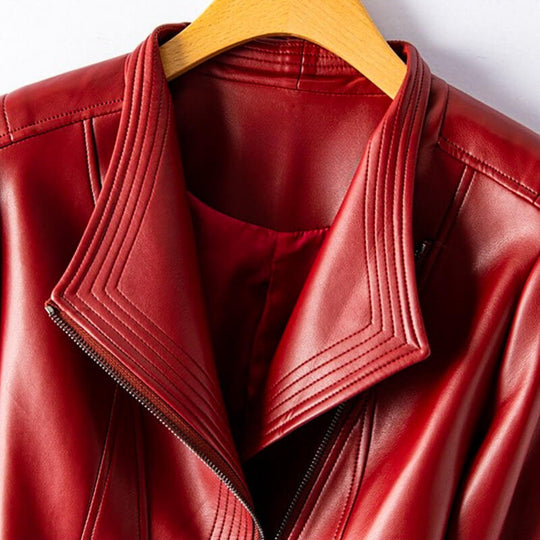 EB | Lederjacke - Stylischer Breiter Revers mit Asymmetrischem Reißverschluss