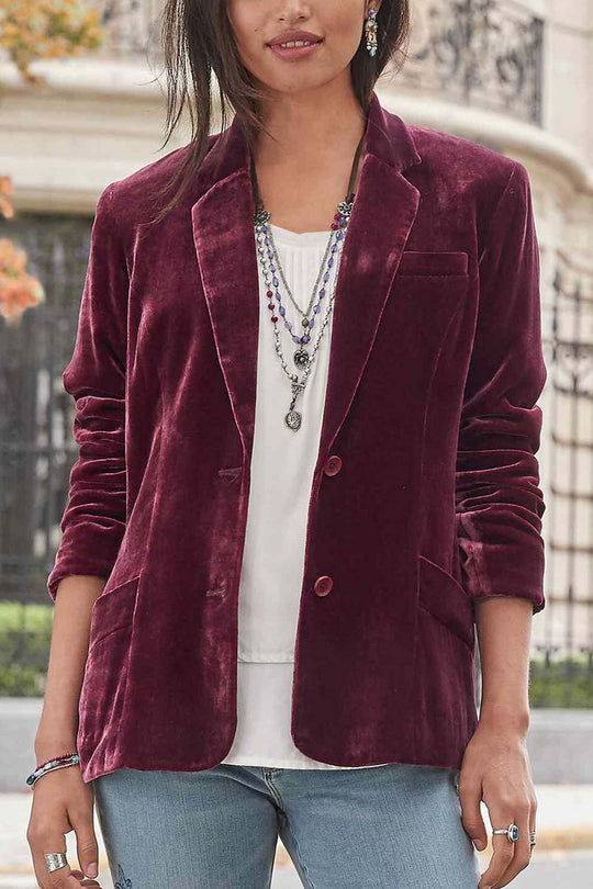 EB | Geschnittener Crop - Blazer Aus Samt - Rubinrot