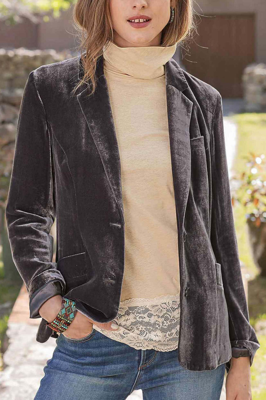 EB | Geschnittener Crop - Blazer Aus Samt - Rubinrot
