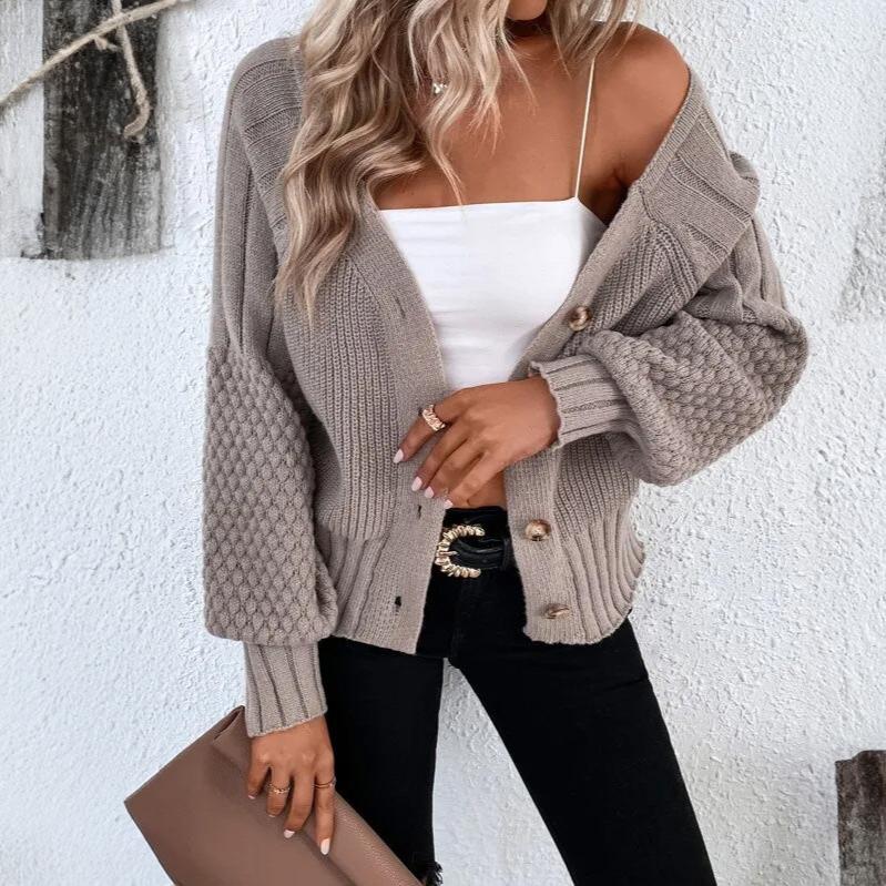 EB | Damen Strickcardigan mit Knopfverschluss und Ballonärmel
