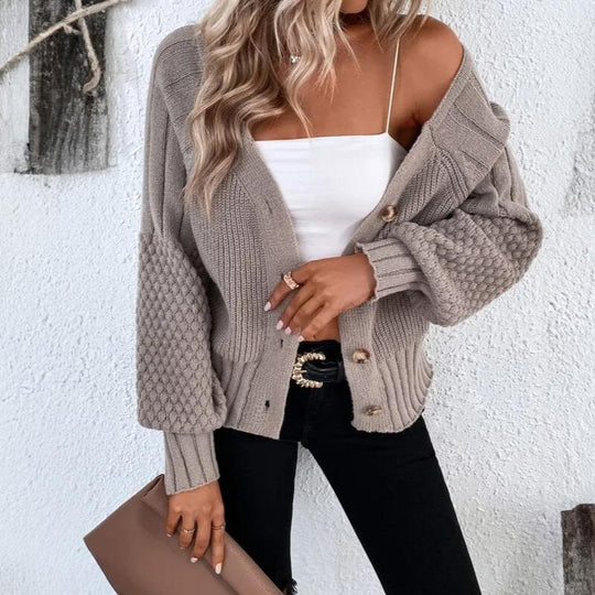 EB | Damen Strickcardigan mit Knopfverschluss und Ballonärmel