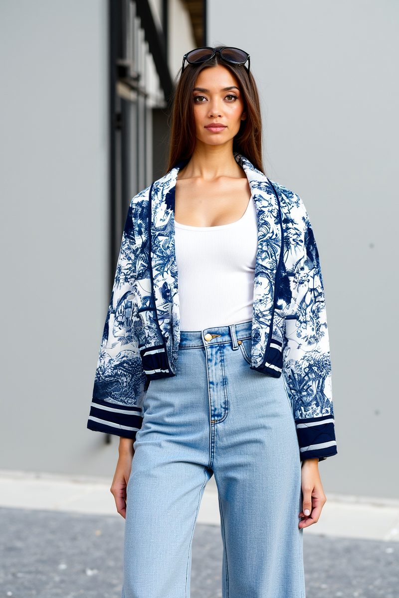 EB | Geblümte Steppjacke mit Blauem Print Stilvoll und Gemütlich