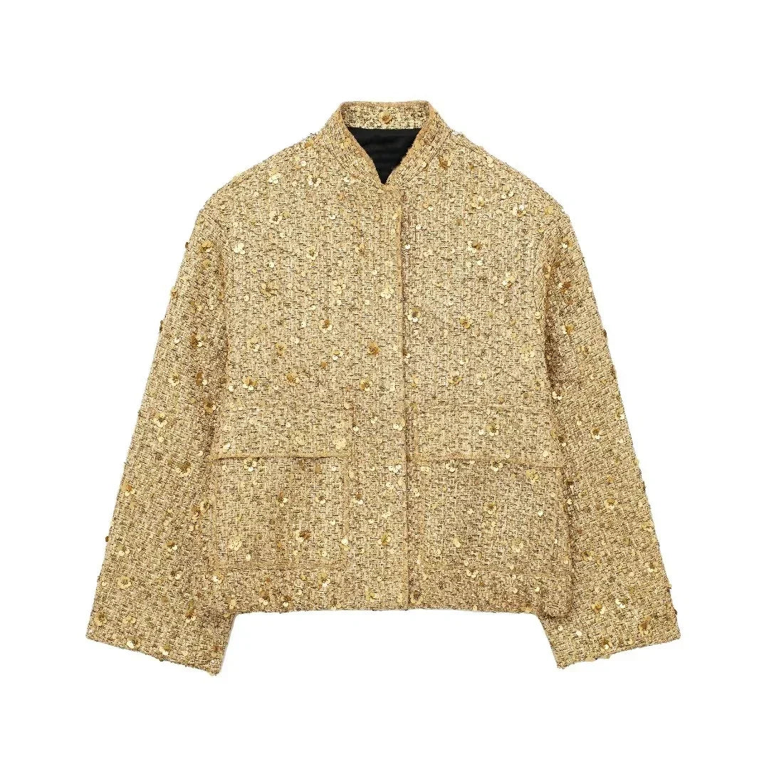 EB | Pailletten Statement Jacke Offene Front Glitzer Blazer