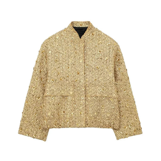 EB | Pailletten Statement Jacke Offene Front Glitzer Blazer