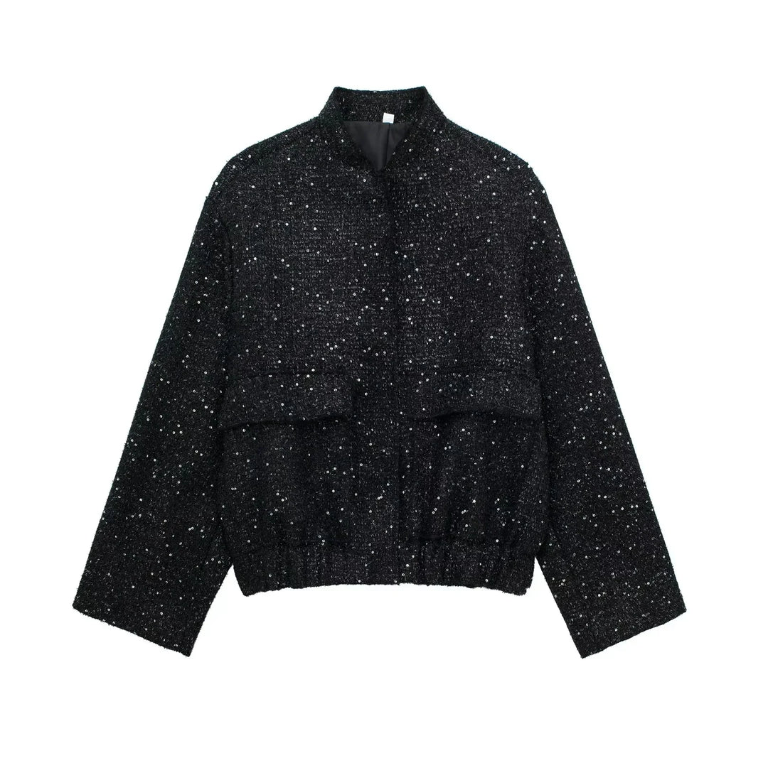 EB | Pailletten Statement Jacke Offene Front Glitzer Blazer