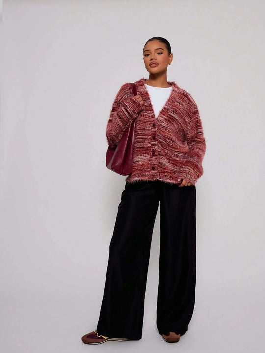EB | Damen Multicolor Gebrachte Strickjacke mit Knopfverschluss und Langen Ärmeln