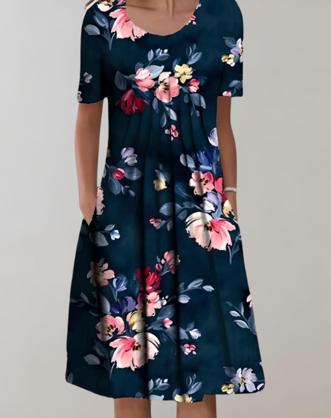 EB | Kurze Ärmel, Lockeres Midikleid mit Blumenmuster und Taschen