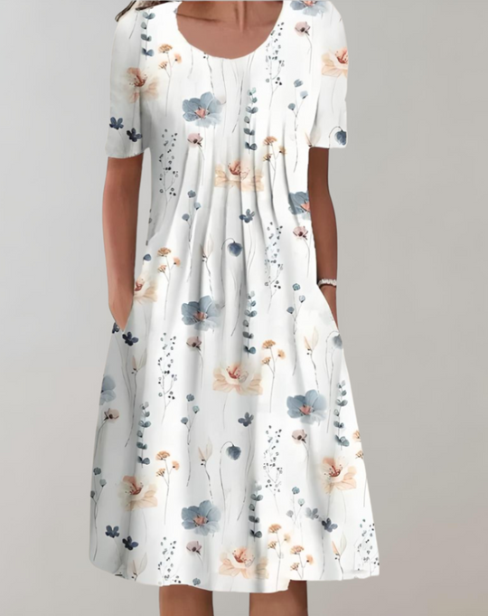 EB | Kurze Ärmel, Lockeres Midikleid mit Blumenmuster und Taschen