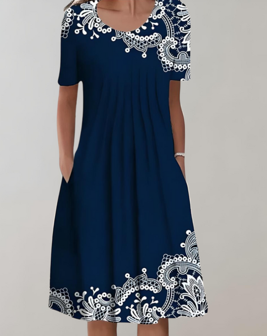 EB | Kurze Ärmel, Lockeres Midikleid mit Blumenmuster und Taschen