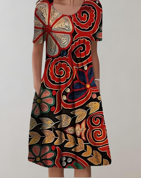 EB | Kurze Ärmel, Lockeres Midikleid mit Blumenmuster und Taschen