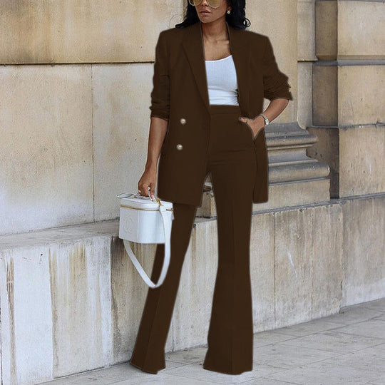 EB | Geknöpfte Blazer mit Schlaghose Zwei-teil Set