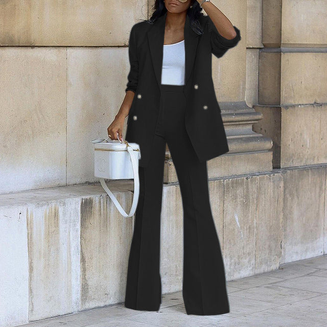 EB | Geknöpfte Blazer mit Schlaghose Zwei-teil Set