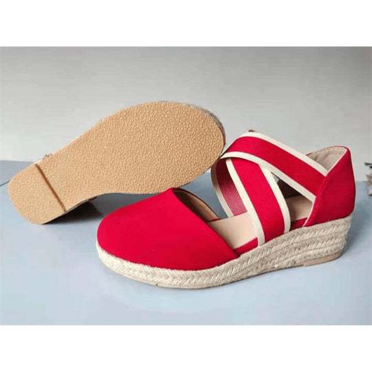 EB | Kreuzband Espadrilles mit Geflochtenem Seil und Keilsohle