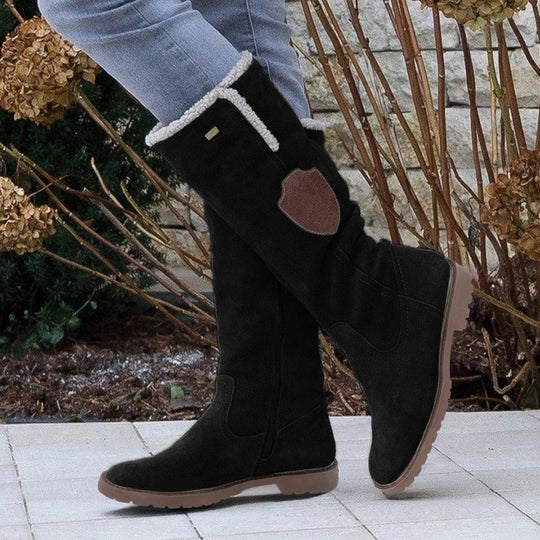EB | Mid Calf Stiefel Wildlederähnliche Textur Weiches Futter Seitlicher Reißverschluss Profilsohle