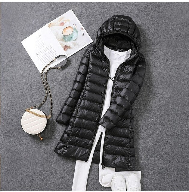 EB | Lange Daunenjacke mit Abnehmbarer Kapuze für Damen