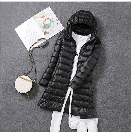 EB | Lange Daunenjacke mit Abnehmbarer Kapuze für Damen