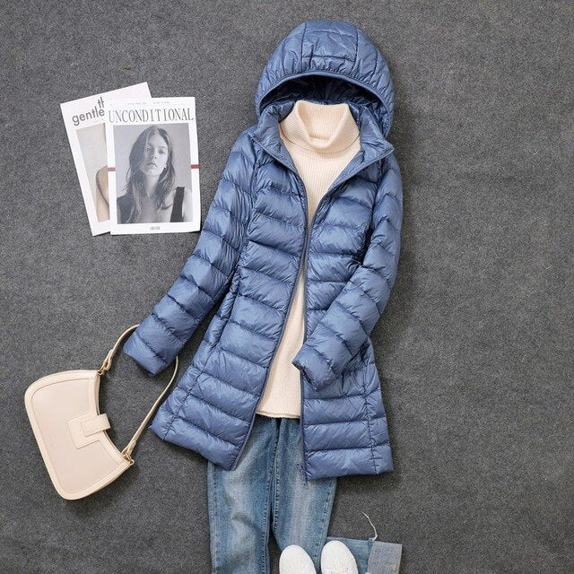 EB | Lange Daunenjacke mit Abnehmbarer Kapuze für Damen