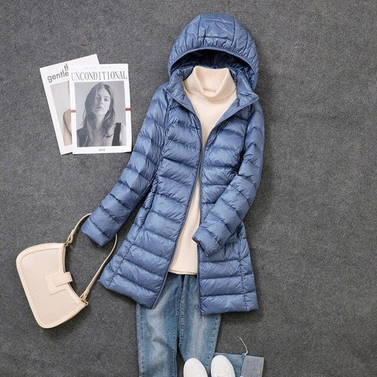 EB | Lange Daunenjacke mit Abnehmbarer Kapuze für Damen