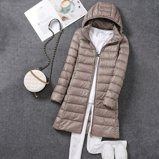 EB | Lange Daunenjacke mit Abnehmbarer Kapuze für Damen