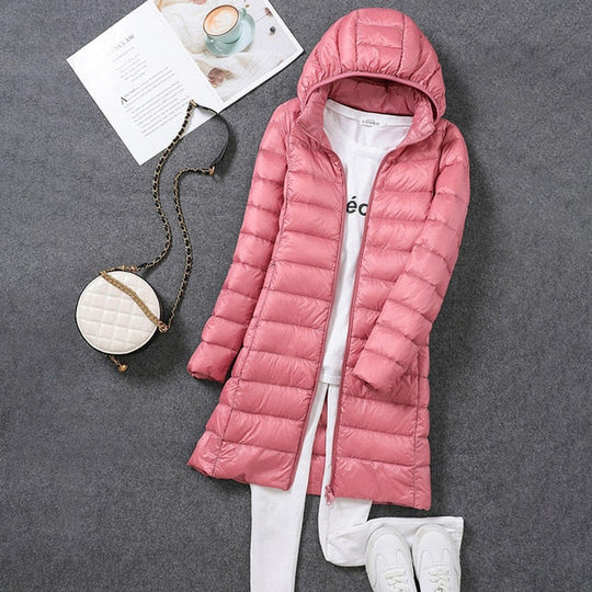 EB | Lange Daunenjacke mit Abnehmbarer Kapuze für Damen