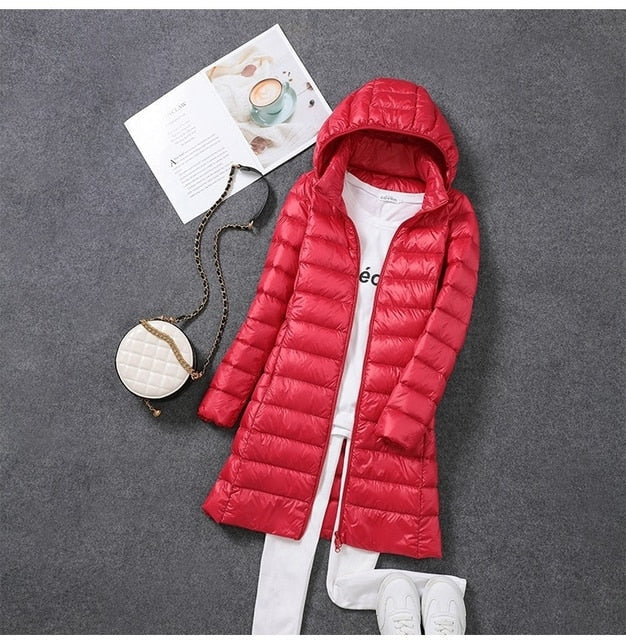 EB | Lange Daunenjacke mit Abnehmbarer Kapuze für Damen