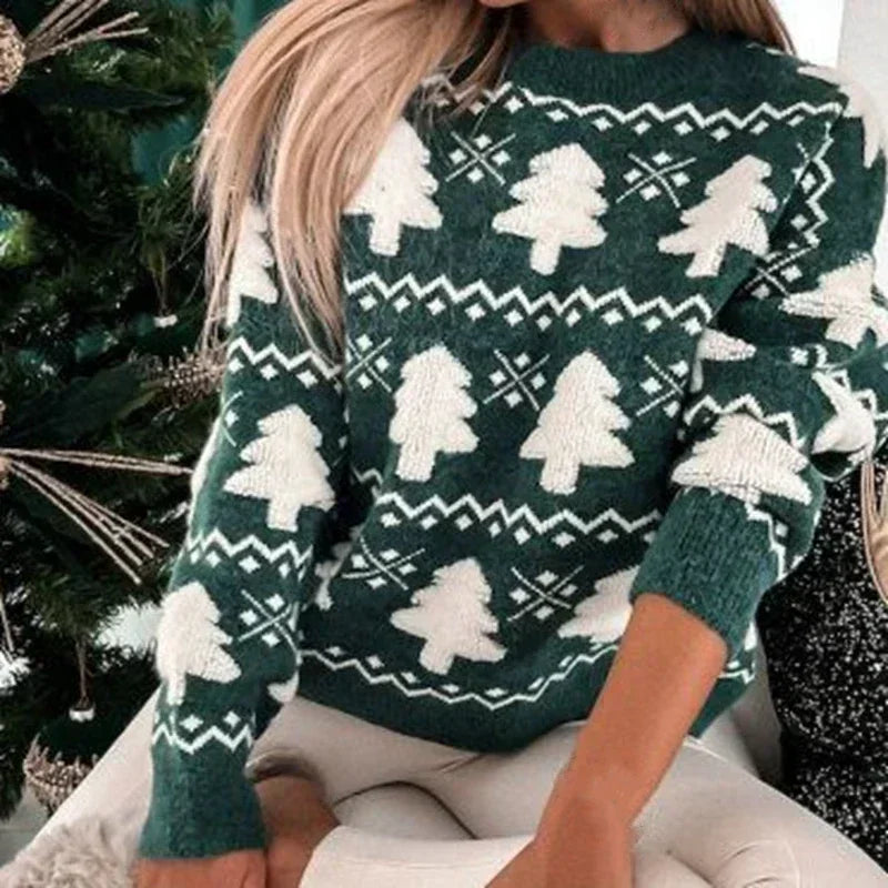 EB | Sweater für Frauen mit 3D Weihnachtsmann Druck - Weicher & warmer gestrickter Sweater für die Feiertage
